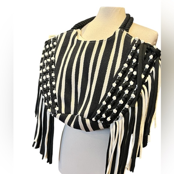 Vintage Black and white cotton macrame boho bag - Picture 2 of 16